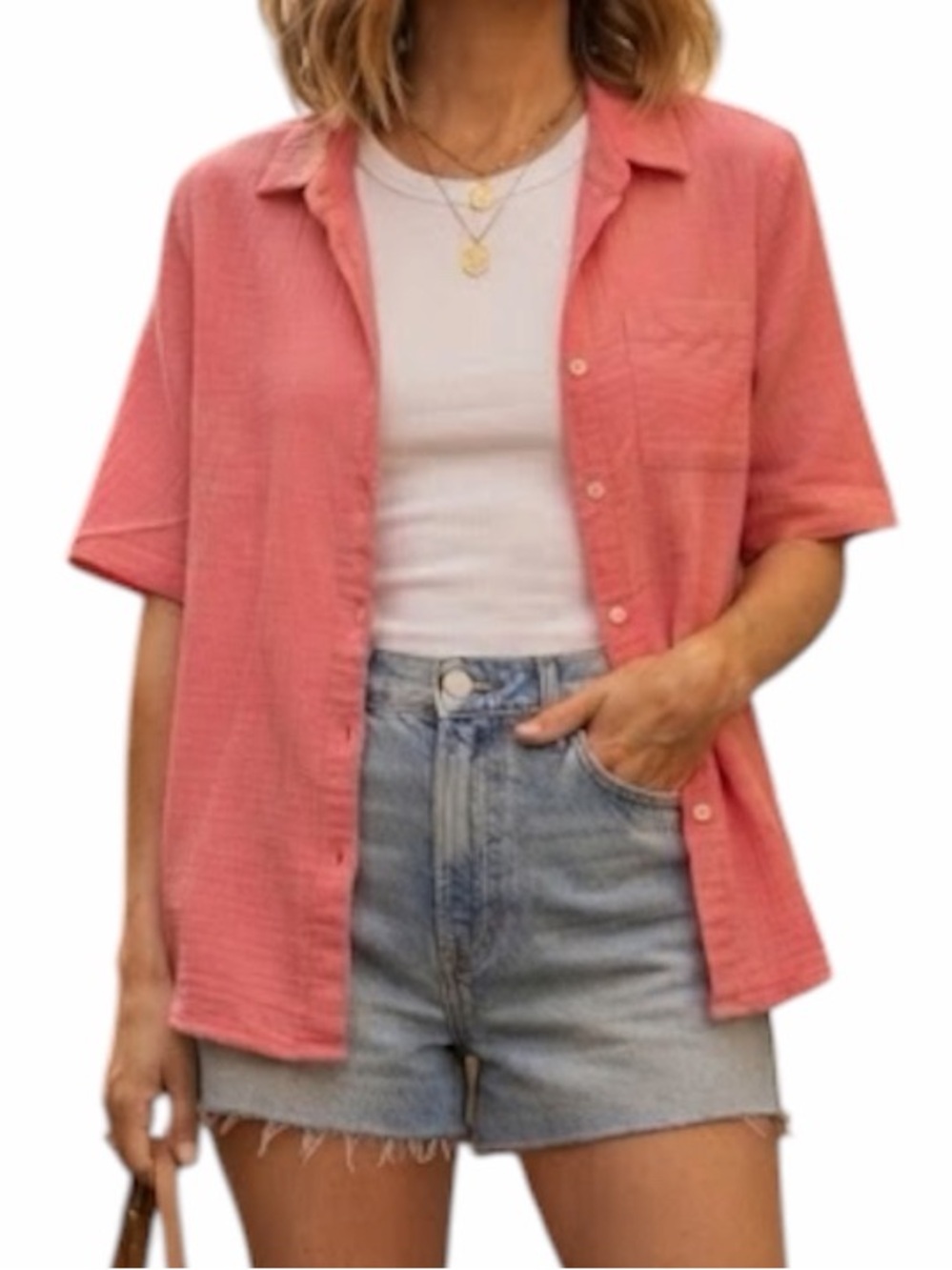 Monsoon Rawnie Coral Pink Cotton Beach Shirt Dress Coverup Small S